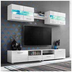 Set Parete Attrezzata Porta Tv Con Luci Led 5 Pz Bianco Lucido precio