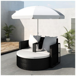 Set Lounge Da Giardino In Polirattan Con Parasole Da Esterno Nero precio