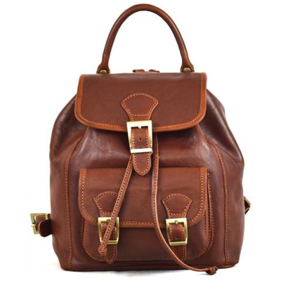 Zaino Per Donna In Pelle Con Tasca E Spalline Regolabili Colore Marrone - Pelletteria Toscana Made In Italy - Linea Prestige