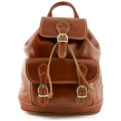 Zaino In Vera Pelle, Tasca Frontale Con Fibbie Colore Cognac - Pelletteria Toscana Made In Italy - Zaino en oferta