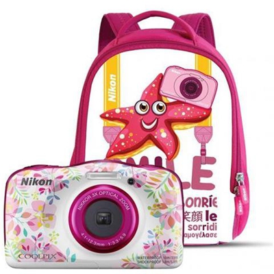 Kit Fotocamera Digitale Subacquea Coolpix W150 13.2 Mpx Sensore CMOS Zoom Ottico 3x Floreale con Zaino Rosa