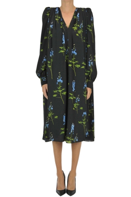 Oversized flower print crepè dress