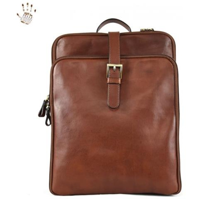 Zaino Donna In Pelle Vera 3 Scomparti Colore Marrone - Pelletteria Toscana Made In Italy - Linea Prestige
