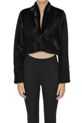 Cropped eco-fur jacket en oferta