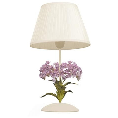 I-ORTENSIA / LG1 - Lampada da tavolo con decorazioni a fiore rosa e foglie verdi 60 watt E27