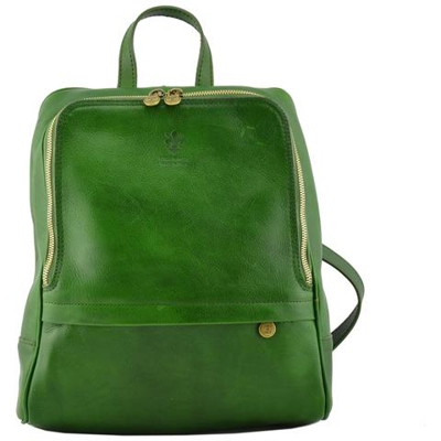 Zaino In Pelle Vera Per Uomo Con Tasca Frontale Colore Verde - Pelletteria Toscana Made In Italy - Zaino