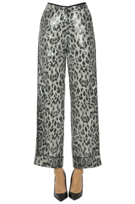 Sequined animal print trousers