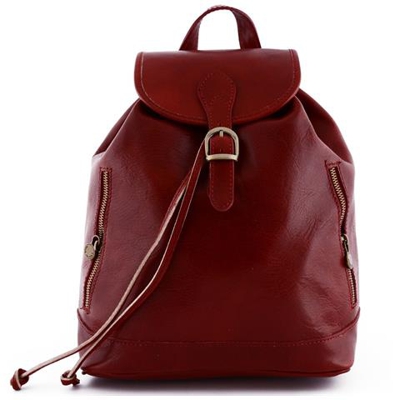 Zaino In Pelle Donna Colore Rosso - Pelletteria Toscana Made In Italy - Zaino