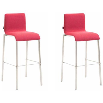 Set 2 Sgabelli Kado Impilabili - Set Coppia Sgabelli Bar Fissi con Schienale e Poggiapiedi in Tessuto e Gambe Squadrate Rosso Acciaio Inox