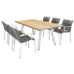 Saltus - Set Tavolo In Alluminio E Teak Cm 200 X 100 X 74 H Con 6 Sedute en oferta