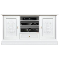 Mobile Tv Bianco Laccato Con Due Ante Decorate. L: 133 - H 70.5 Cm en oferta