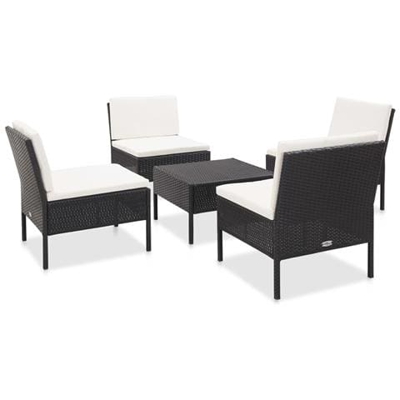 Set Divani Da Giardino 5 Pz Con Cuscini In Polyrattan Nero