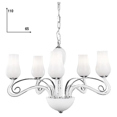 I-ANGEL / 5 - Lampadario a sospensione con paralumi simil fiori bianchi 40 watt E14
