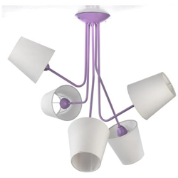 Plafoniera 5 Luci In Metallo Laccato Viola Con Paralumi In Tessuto Bianco precio