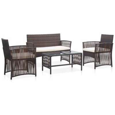 Set Divani Da Giardino 4 Pz Con Cuscino In Polyrattan Marrone
