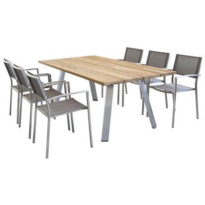 Saltus - Set Tavolo In Alluminio E Teak Cm 200 X 100 X 74 H Con 6 Sedute