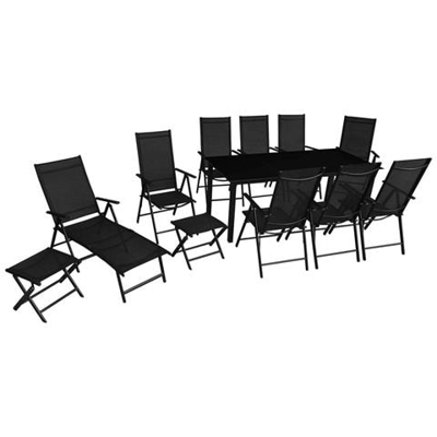 Set da Pranzo per Esterni 12 pz in Alluminio Nero Pieghevole