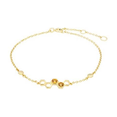 Braccialetto Con Citrino, Ispirato A Nido D'ape, In Oro Giallo 9 Kt, Con Citrino 0,108 Ct