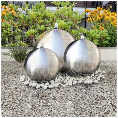 Fontane Da Giardino A Sfera 3 Pz Con Led In Acciaio Inox 30 Cm
