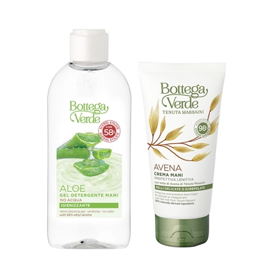Offerta ALOE - Gel detergente mani (100 ml) - NO ACQUA + AVENA - Crema mani (75 ml)