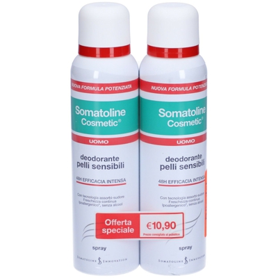Somatoline Cosmetic® Deodorante Spray Pelli Sensibili Uomo, Duo Pack