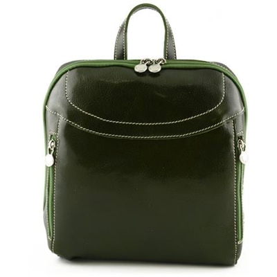Zaino In Pelle Vera Con Tasche Frontali Colore Verde - Pelletteria Toscana Made In Italy - Zaino