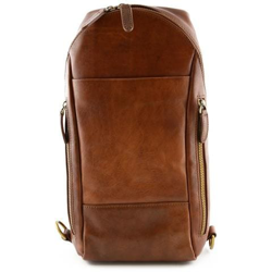 Zainetto Per Uomo A Tracolla In Pelle Vera 2 Tasche Laterali Colore Marrone - Pelletteria Toscana Made In Italy - Zaino en oferta