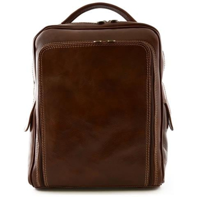 Zaino In Pelle Vera Per Uomo Con Tasca Frontale Colore Marrone - Pelletteria Toscana Made In Italy - Zaino