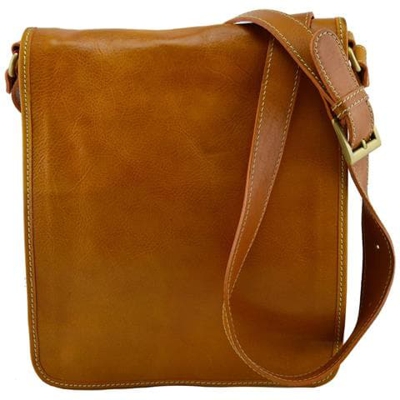 Borsa A Tracolla In Vera Pelle Colore Miele - Pelletteria Toscana Made In Italy - Borsa Uomo
