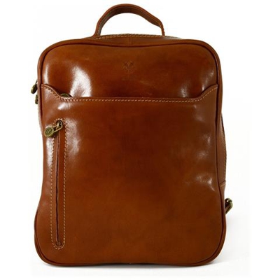 Zaino In Vera Pelle Con Tasche Frontali Colore Cognac - Pelletteria Toscana Made In Italy - Zaino