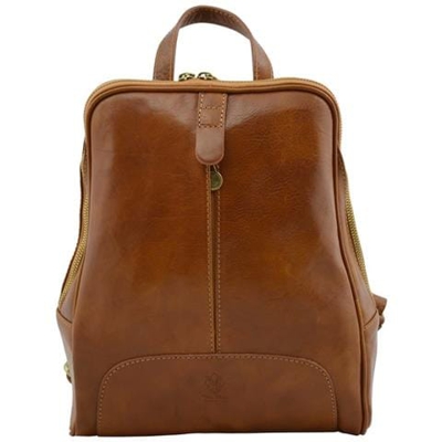 Zaino Donna In Vera Pelle Colore Cognac - Pelletteria Toscana Made In Italy - Zaino