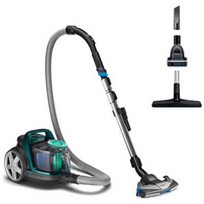 Aspirazione FC9555/09 Aspirapolvere Senza Sacco, 76 Decibel, con Tecnologia PowerCyclone 7, Nero / Verde