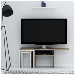 Mobile Porta Tv Peri Con Tavolino Da Caffè, Ante, Ripiani, Da Soggiorno, Bianco, Noce In Legno, 120,6 X 29,5 X 49 Cm precio