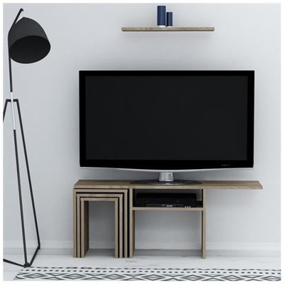 Mobile Porta Tv Peri Con Tavolino Da Caffè, Ante, Ripiani, Da Soggiorno, Noce In Legno, 120,6 X 29,5 X 49 Cm