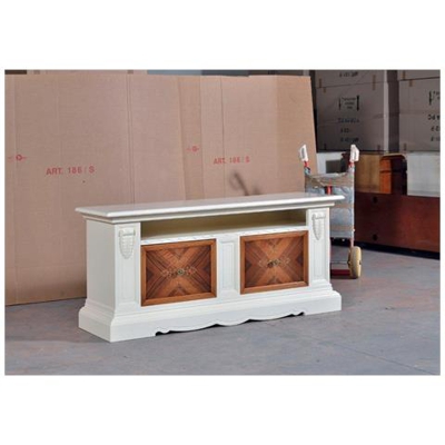 Base Mobile Porta Tv Credenza Bassa Legno Massello Bicolore Con Intarsio - Codluis 1020
