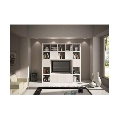 Libreria Parete Moderno Soggiorno Porta Tv Legno Bianco Frassinato Componibile