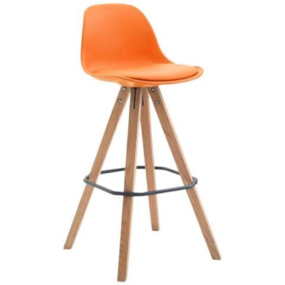 Sgabello Franklin In Polipropilene E Similpelle I Sedia Alta Bar Cucina ScandinavaTulip Con Poggiapiedi, Gambe Quadrate Arancione Natura (Rovere)
