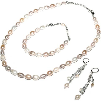 Set Di Gioielli Ganelli Con Perle Naturali Di Cultura - Collana, Bracciale, Orecchini