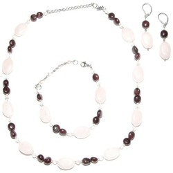Set Di Gioielli Ganelli - Collana, Bracciale, Orecchini, Realizzati Con Pietre Semi-preziose Granato, Quarzo Rosa características