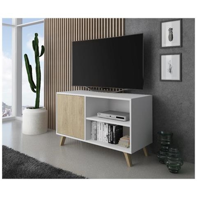 Mobile Tv 100 Con Porta Sinistra, Soggiorno, Modello Wind, Struttura Colore Bianco, Colore Porta Puccini, Misure 92x40x57cm Altezza.