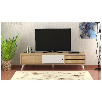 Mobile Porta Tv Eduardo, Con Ante, Cassetti, Ripiani, Da Salotto, Rovere, Bianco In Legno, 160 X 40 X 40 Cm