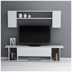Mobile Porta Tv Kaan Con Tavolino Da Caffè, Ante, Ripiani, Da Soggiorno, Bianco In Legno, 180 X 31,5 X 45 Cm en oferta