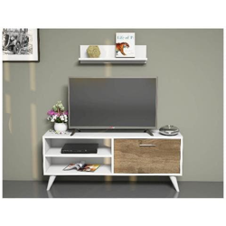 Mobile Porta Tv Party Moderno, Con Anta, Ripiani, Da Salotto, Bianco In Legno, 120 X 29,7 X 48,6 Cm en oferta