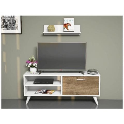 Mobile Porta Tv Party Moderno, Con Anta, Ripiani, Da Salotto, Bianco In Legno, 120 X 29,7 X 48,6 Cm