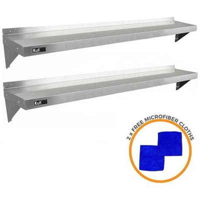 2 Mensole a Muro in Acciaio Inossidabile Inox per Cucina Commerciale Mensole a Parete per Ristoranti Catering Resistente alla Corrosione da KuKoo 1940mm x 300mm