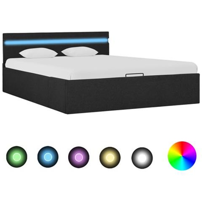 Letto Idraulico Contenitore Led Grigio Scuro Tessuto 140x200cm