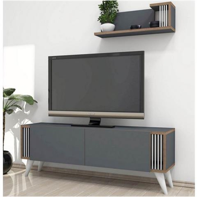 Mobile Porta Tv Nicol - Con Ante, Mensola, Ripiani - Da Salotto - Noce, Antracite In Legno, 120 X 31 X 42 Cm