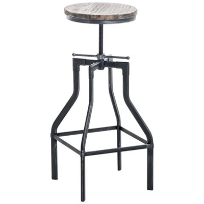 Sgabello Swansea in Legno E Metallo Look Industriale I Sgabello Bar con Poggiapiedi Altezza Regolabile 73-82 CM Stile Loft Amsterdam Argento Antico