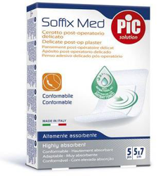 CEROTTO PIC SOFFIX MED IN TNT CON TAMPONE CENTRALE ASSORBENTE STERILE MONOUSO 5X7 CM ANTIBATTERICO 5 PEZZI características