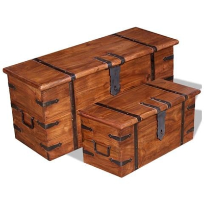 Set 2 Pezzi Cassapanca In Legno Massello